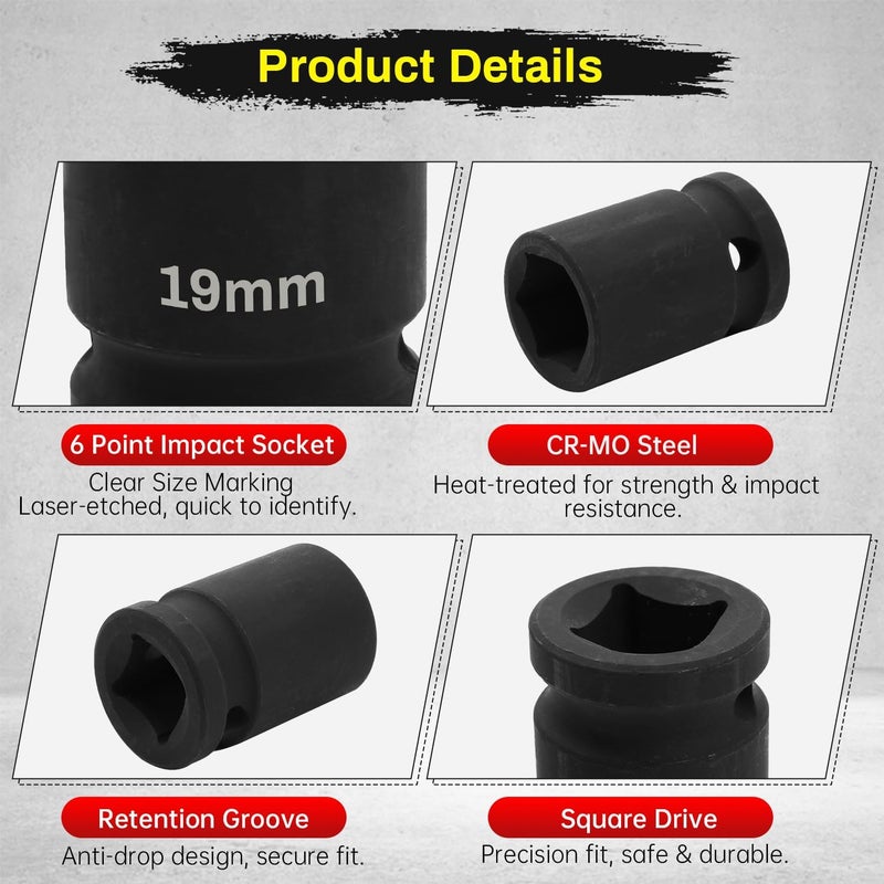 SUNKOO 1/2 Inch Drive 19mm Deep Impact Socket, CR-MO 6 Point Heavy Duty Metric Axle Nut Socket for Easy Removal of Axle and Wheel Hub Nuts - Image 3